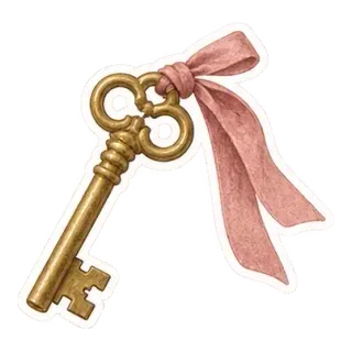 brass key rose ribbon sticker