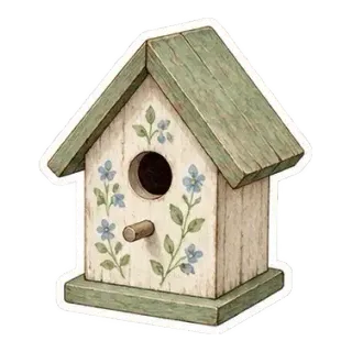 painted wooden birdhouse sticker