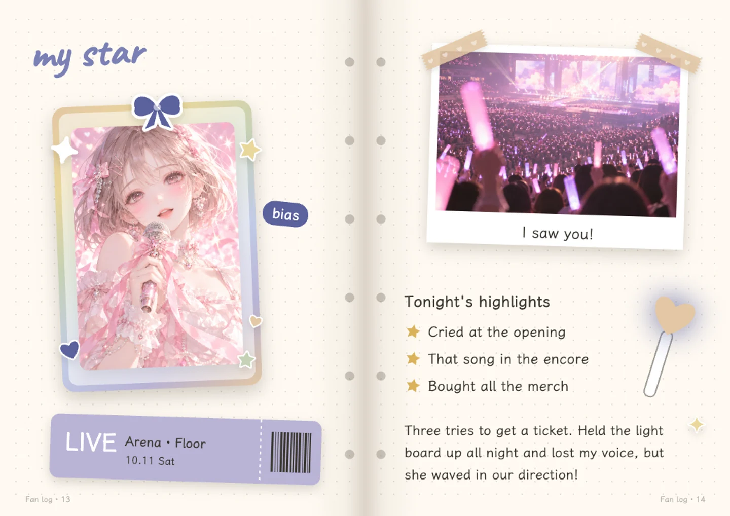 A sample Fan log journal page