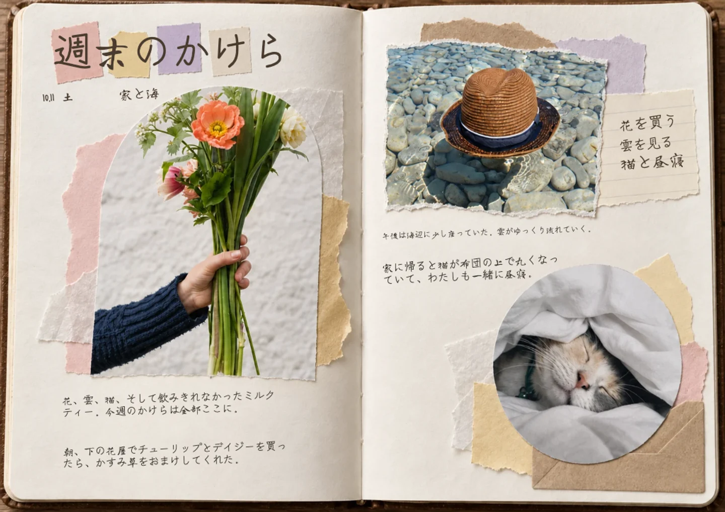 手帳ページの作例: 写真コラージュ