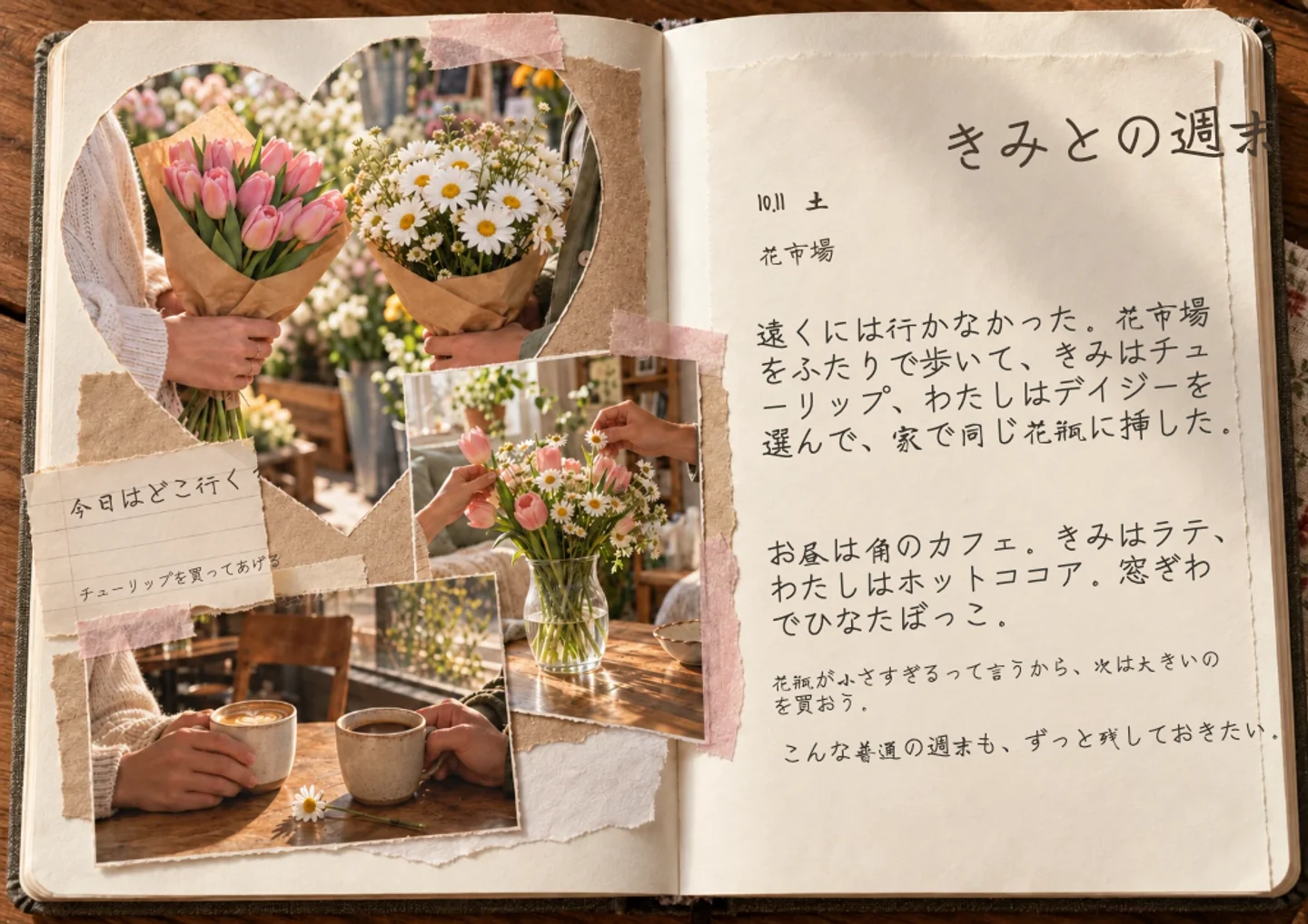 手帳ページの作例: ふたりの思い出
